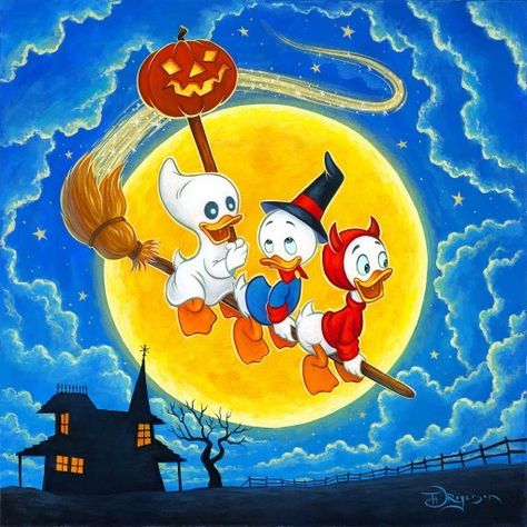 Ducktales Halloween, Huey Dewey And Louie Halloween, Halloween Sketches, Charlie Brown Halloween, Disney Pixar Characters, Disney Fine Art, Halloween Disney, Halloween Rocks, Halloween Graphics