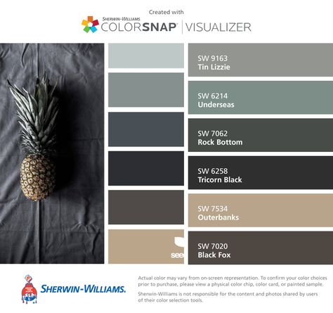 Sw Rock Bottom Color Scheme, Sw Underseas Paint, Sw Rock Bottom Paint, Rock Bottom Sherwin Williams Exterior, Rock Bottom Sherwin Williams, Theater Room Paint Colors, Apartment Development, Interior Paint Colors For Living Room, Tin Lizzie