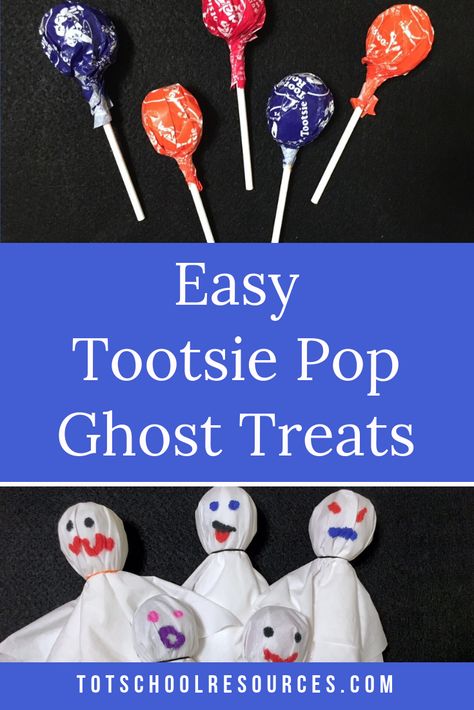 Lollipop Ghosts, Tootsie Pops, Ghost Treats, Halloween Craft Activities, Halloween School Treats, Tootsie Pop, Halloween Treats For Kids, Fun Halloween Crafts, Trick Or Treaters