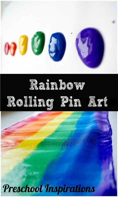 Rainbow Rolling Pin Art - Preschool Inspirations Preschool Inspirations, Preschool Weather, Rainbow Activities, Weather Theme, Preschool Colors, Spring Preschool, Rainbow Painting, Easy Art Projects, Rainbow Crafts