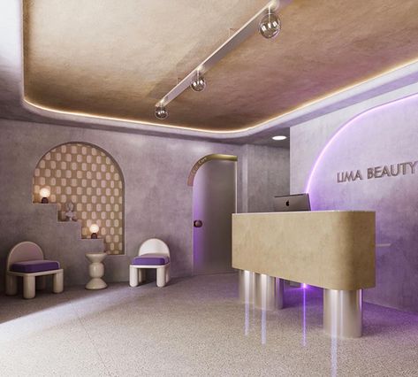 Classic Interior Design Luxury, Spa Colors, Nail Salon Interior, Beauty Room Salon, Clinic Interior Design, Nail Salon Design, Purple Interior, Beauty Room Design, Beauty Salon Decor