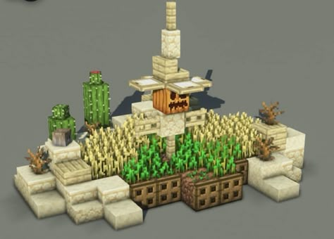 Minecraft Desert Farm Ideas, Minecraft Mob Farm Decoration, Desert Farm Minecraft, Minecraft Desert Builds, Minecraft Desert, Minecraft Bedding, Modern Minecraft Houses, Minecraft Steampunk, Minecraft Village