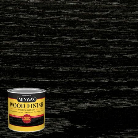 Minwax Wood Finish is a penetrating oil-based wood stain, which provides beautiful rich color that enhances the natural wood grain. Our innovative formula delivers the same premium oil-rich color as before, but in a single coat that dries in just two hours. Start your project today and finish today with faster dry time. Size: Half Pint.  Color: Black. Unfinished Wood Furniture, Black Wood Stain, Cabinets Doors, Black Chalk Paint, Minwax Stain, Oil Based Stain, Trim Molding, Water Based Stain, Mineral Spirits