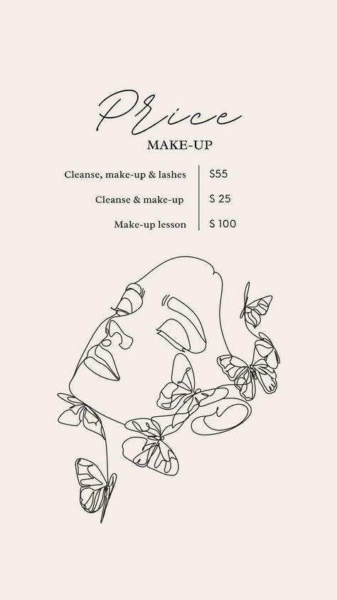 Price List Design Lashes, Beauty Salon Price List Design, Makeup Menu Price List, Price List Poster Design, Beauty Price List Design, Price List Design Templates, Beauty Line Art, Makeup Price List, Massage Prices