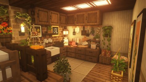 Minecraft Aesthetic — youxie: inside the overgrown mushroom hut 🍄🍃 Minecraft Rooms, Minecraft House Interior, Minecraft Kitchens, Interior Minecraft, Cottage Minecraft, Case Minecraft, Cottage Core Minecraft House, Minecraft Mansion, Minecraft Interior Design