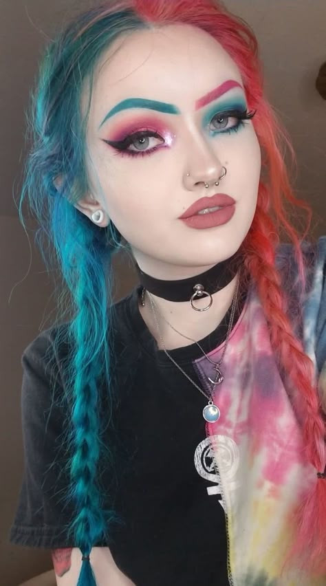 Pink And Blue Curly Hair, Aesthetic Surgeon, Neon Hair Color, Scene Haircuts, Weird Haircuts, Blue And Pink Hair, Fall Winter Hair Color, Inspo Hair, Gothic Hairstyles