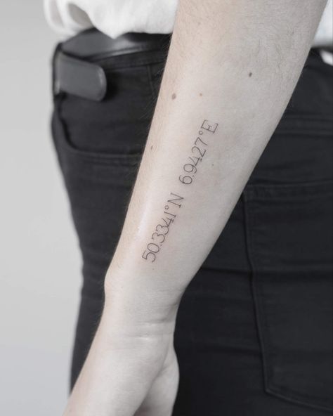 #small #filigree #inked #inkedgirl #tattoo #tattooed #woman #koordinaten #coordinates #arm #außen #black #schriftzug #lettering #tattooideas #art #nürburgring #simple Tattoo Arm Women, Arm Women, Tattooed Woman, Tattoo Arm, Aesthetic Tattoo, Arm Tattoo, Tattoos For Guys, Geometric Tattoo, Piercings