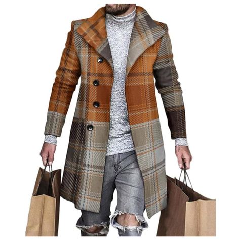 PRICES MAY VARY. ★Size - Note: Please check the measurement chart carefully before you buy the item,The right size on you will make you look more cool!If you have any problem on your item, please contact us. It’s our biggest pleasure to you. ★Material:Mens plaid trench coat is made of 80% wool and 20% polyester. 100% Polyester Lining. These trench coats will bring you soft and comfy feeling. ★Timeless design - Slim fit trench coat featuring single breasted front with four-button closure, two sid Windbreaker Fashion, Plaid Trench Coat, Print Outerwear, Mens Fashion Vintage, Men's Windbreaker, Mens Blazer Jacket, Mens Spring Fashion, Trench Coat Men, Mode Jeans