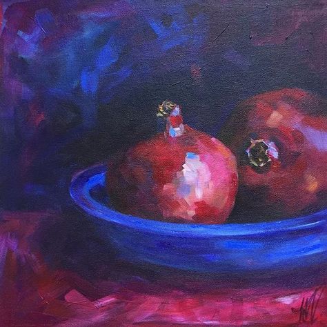 Pomegranate Painting Acrylics, Blue Pomegranate, Pomegranate Painting, Analogous Colors, Lebanon Flag, Art Muse, Pomegranate Fruit, Red Pomegranate, Muse Art