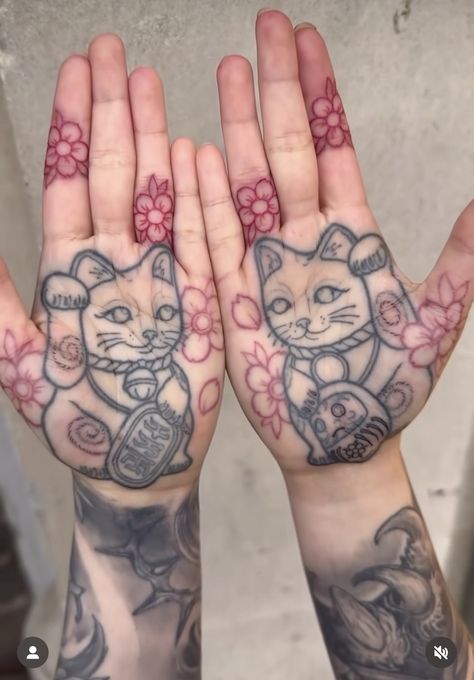 Lucky Cat Tattoo, Insect Tattoo, Palm Tattoos, 4 Tattoo, Creepy Tattoos, Red Ink Tattoos, Tattoo Style Drawings, Makeup Tattoos, Dainty Tattoos