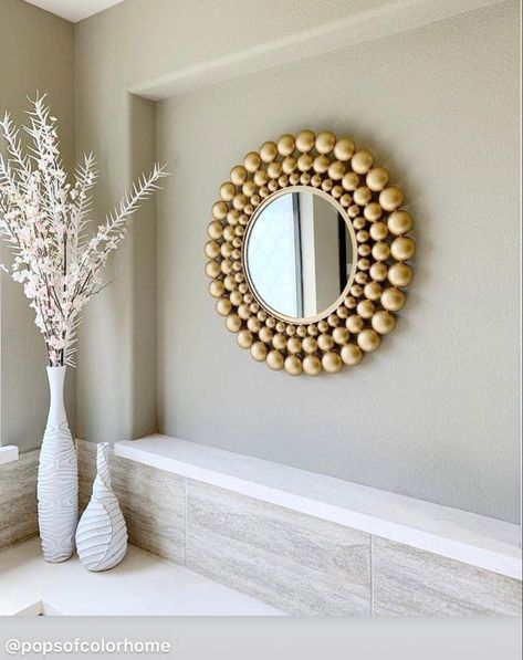 Wall mirror decor ideas Interesting Mirrors, Wall Mirror Decor Ideas, Plastic Spoon Mirror, Flower Mirror Frame, Wall Mirror Decor, Mirror Decor Ideas, Tv Stand Decor, Flower Mirror, Wall Decor Crafts