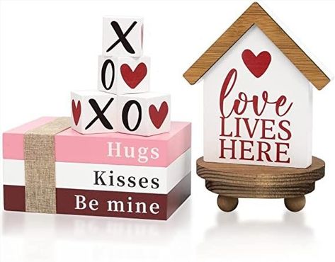 DAZONGE Valentines Day Decor, 6PCS Valentine Tiered Tray Decor, Be Mine Book Stack, XOXO, Love Lives Here House Valentine Signs, Freestanding Valentines Table Decorations for Wedding, Anniversary Events#ad Valentines Table Decorations, Space Themed Valentines, Table Decorations For Wedding, Valentine Signs, Valentine Tiered Tray, Valentines Table, Love Lives Here, Decorations For Wedding, Valentine Table Decorations