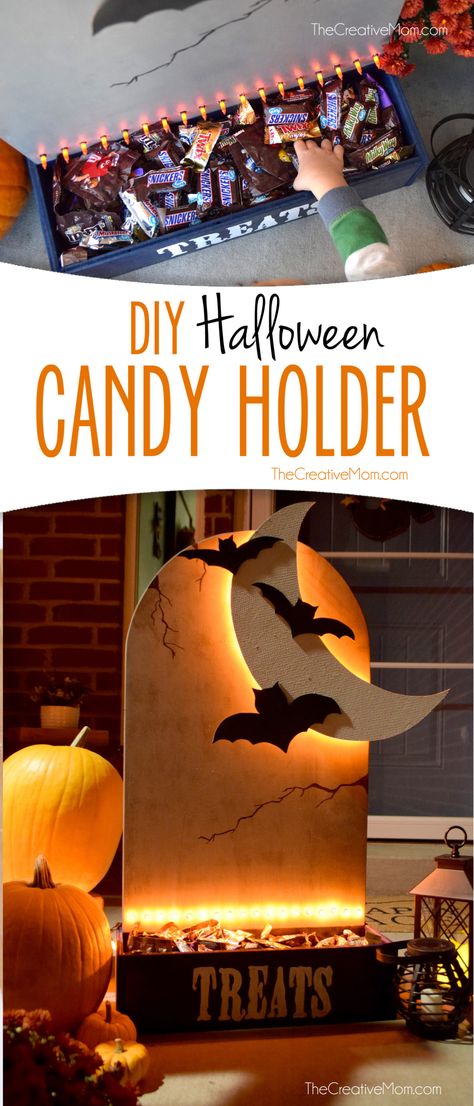 Candy Holder Diy, Halloween Candy Holder, Diy Halloween Candy, Halloween Candy Box, Pallet Halloween, Halloween Candy Bowl, Halloween Printables Free, Candy Display, 2023 Halloween