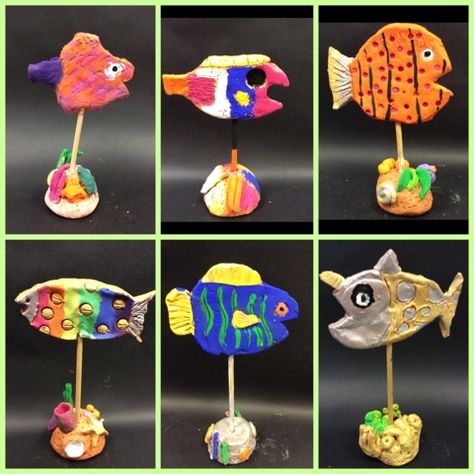 Clay Projects For Kindergarten, Ocean Themed Art Projects, Clay Fish For Kids, Small Clay Animals, Fish Clay, Fish Sculptures, Clay Projects For Kids, Clay Fish, Animal Art Projects