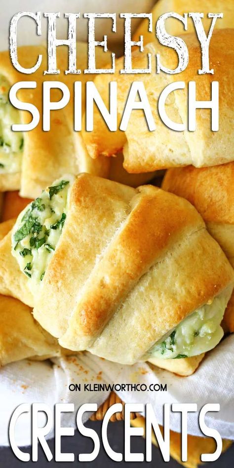 Cheesy Spinach Crescents Appetizers With Crescent Roll Dough, Spinach Appetizers, Croissant Recipes, Crescent Roll Recipes Dinner, Crescent Roll Appetizers, Cream Cheese Spinach, Spinach Rolls, Pillsbury Biscuits, Cheesy Spinach