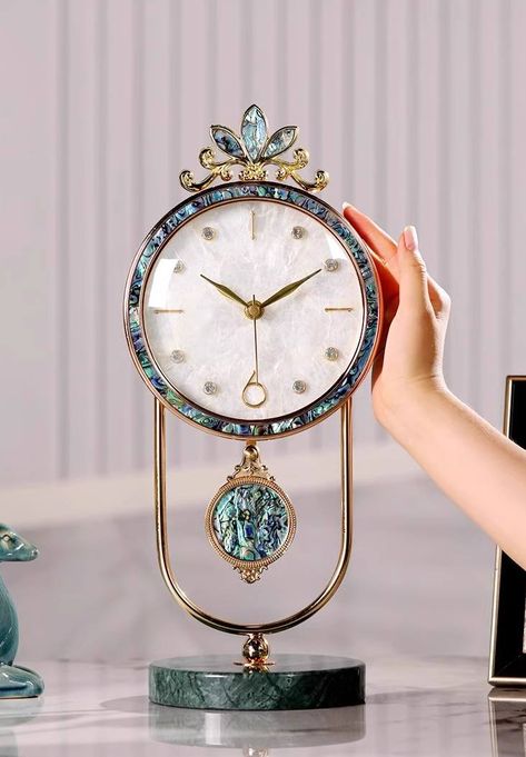 High-end Table Clock Luxury With Brass And Conch Shell Inlay Get It Here! 👇👇👇 https://ndtdecor.com/products/high-end-table-clock-light-luxury-with-brass-and-conch-shell-inlay Table Clock, Conch Shell, Conch, End Tables, Get It, Shells, Clock, Brass, On Instagram