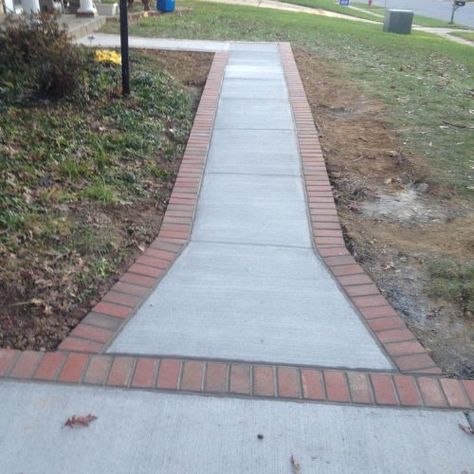 Concrete Driveway and Brick Lined Path in Reston, VA | Wright's Concrete Brick Lined Sidewalk, Pavers Walkway, Walkway Designs, Outdoor Ramp, Reston Virginia, Reston Va, Brick Sidewalk, Brick Driveway, Concrete Path