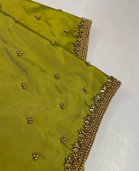 Beeds Work Aari Design Simple, Minimal Aari Work Blouse, Clip Stone Aari Work Blouse, Tube Beads Work On Blouse, Simple Aari Work, Magam Work Designs, Aari Design, Latest Bridal Blouse Designs, Latest Blouse Designs Pattern