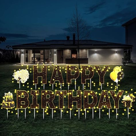 Birthday lawn sign with String Light Outdoor Birthday Decorations Happy Birthday Yard Supplies for Home Yard Lawn Garden Party, Black and Gold #CommissionEarned Outdoor Birthday Decorations, Home Garden Party, Halloween Yard Signs, Happy Birthday Yard Signs, Halloween Lawn, Front Yard Decor, Outdoors Birthday Party, Birthday Yard Signs, Outdoor Birthday