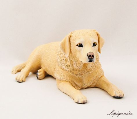 100% handmade! Labrador Retriever figurine. Custom made dog art (figurines, sculptures, reliefs) after photos by Liplyandia. Materials used are polymer clay, foil, steel wire, acrylic color. We can sculpt an unique sculpture after your photos. #dogart #polymerclay #liplyandia #petfigurine #dogsculpture #petportrait #dogbreeds #rarebreeds #dogcollectables #dogartworks #artistcrafts #Labrador #Retriever Clay Labrador, Puppy Clay Art, Polymer Clay Labrador, Dog Clay Sculpture, Ceramic Golden Retriever, Art Figurines, Creative Room, Clay Fairy, Clay Fairy House