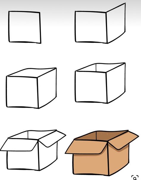 Simple Box Drawing, Cube Objects Drawing, Shapes To Practice Drawing, Open Box Drawing, Cardboard Box Drawing, 3d Box Drawing, Boxes Drawing, Practice Drawing Shapes, Box Drawing