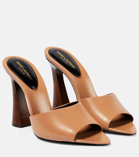 SAINT LAURENT Suite 105 leather mules Different Shoes, Shoes Heels Classy, Heels Classy, Girly Shoes, Walk This Way, Saint Laurent Shoes, Shoe Design, Shades Of Brown, Leather Mules