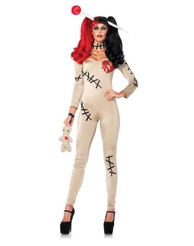 Voodoo Doll Adult Womens Jumpsuit Voodoo Doll Halloween Costume, Mcdonald Costume, Voodoo Doll Costume, Voodoo Costume, Iconic Halloween Costumes, Spooky Halloween Costumes, Catsuit Costume, Halloween Costume Store, Halloween Creative