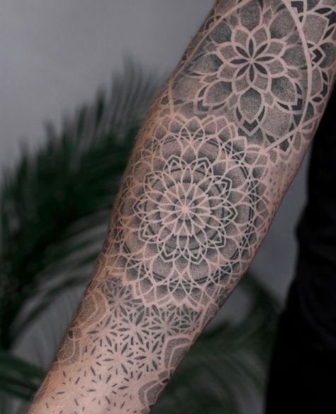 Dot Work Mandala Design, Dotwork Tattoo Mandala, Houston Tattoos, Phoenix Tattoo Feminine, Jack Tattoo, Mandala Sleeve, Mandala Tattoo Sleeve, Geometric Mandala Tattoo, Dotwork Tattoo