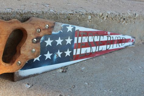 American Flag Sign Painted Handsaw | Etsy Handsaw Art, Crosses Crafts, Painted Saws, Flag Crafts, Military Gift, Hand Saws, American Flag Design, The Saw, Flag Signs