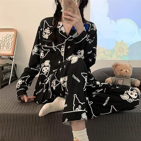 Gift a dash of rebellion and a lot of comfort with Sanrio Kuromi comfy pajamas – the cutest way to rock cozy nights this Christmas! 💜🌙 #KuromiDreams💜🖤 #commissionearned Kuromi Pajama Set, Kuromi Pjs, Kuromi Pajamas, Danganronpa Oc, Sanrio Clothing, Cartoon Pajamas, Xo Kitty, Dark Kawaii, Comfy Pajamas