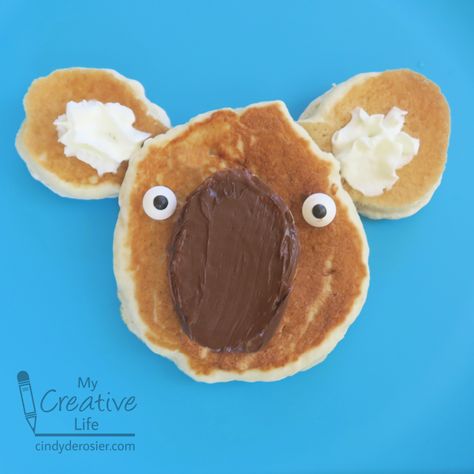 Koala Pancakes | Fun Family Crafts Wombat Stew, Koala Birthday, Recycled Crafts For Kids, Kids Pancakes, Zoo Day, National Ice Cream Day, Pancake Art, Breakfast Specials, Fruit Animals