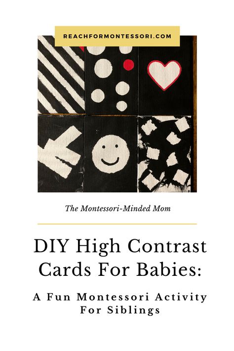 High contrast images are important in your newborns sight development. Find out how baby’s older sibling can make high contrast cards for their new sibling! Newborn Eyesight, Schema Activities, Montessori Tips, High Contrast Cards, Contrast Images, Contrast Art, Newborn Art, Montessori Activity, Montessori Diy