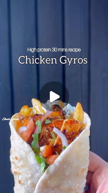 Fathima Yusuf (Shadiya) on Instagram: "High protein Chicken Gyros 🥙 !! Here’s my take on a delicious Greek dish famously known as, Chicken gyros made with seasoned, marinated chicken, wrapped in warm flatbread and topped with fresh veggies, tzatziki sauce & sometimes fries. It’s high in protein & makes a lovely meal for any weight watchers out there. Each wrap has only 512Cal & 53g of protein. (150g of thighs for each wrap) LIKE, SAVE, SHARE the reel & FOLLOW @shadi_faleel for more easy recipes. You’ll need: 600g Boneless Chicken thighs 1 1/2tsp Salt 1tsp Paprika 1tsp Chilli powder 1tsp Cumin 1tsp Dried Oregano 1tsp Dried Thyme 1tbs Lemon zest Juice off half a Lemon 2tbs Olive oil 1tbs Garlic paste 1tbs Yoghurt For the flatbread 2 cups Plain flour 1tsp Salt 1tbs Yoghurt 1/2 cup Col Turkish Chicken, High Protein Chicken, Steak Wraps, Homemade Meatloaf, Chicken Flatbread, Tzatziki Recipes, Chicken Wrap Recipes, Chicken Gyros, Dried Thyme