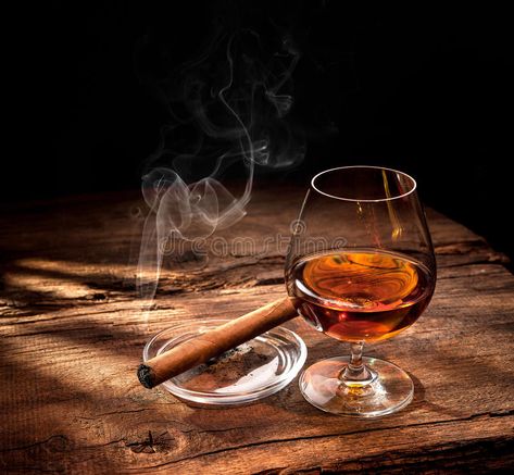 Whiskey with smoking cigar. Glass of whiskey with smoking cigar and ice cubes on wooden table stock photo Whiskey Bar, Wall Bar, Scotch Whisky, Cigars, Soap Making, Floating Frame, Fragrance Oil, Home Fragrance, White Wine