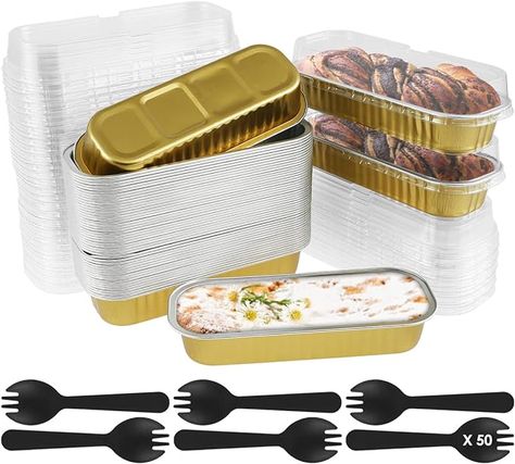 harupink 150Pcs/50Set Mini Loaf Pans with Lids and Spoons 200ml Non-Stick Aluminum Loaf Tins Reusable Square Foil Bread Container Heat-Resistant Narrow Cake Baking Pans for Home Kitchen : Amazon.co.uk: Home & Kitchen Mini Breads, Different Desserts, Bread Container, Mini Cake Pans, Cake Baking Pans, Fruit Pies, Mini Loaf Pan, Oven And Microwave, Mini Loaf