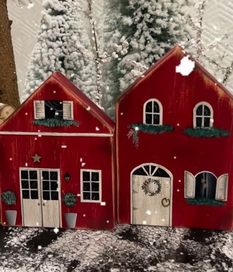 Painted Wooden Houses Diy Crafts, Painted Wooden Christmas Houses, Wooden Christmas Houses Diy, Diy Christmas Houses, Wood Houses Craft, Wooden Christmas Houses Craft, Wooden Christmas Houses Decoration, Wooden House Decoration Christmas, Wooden Christmas Houses