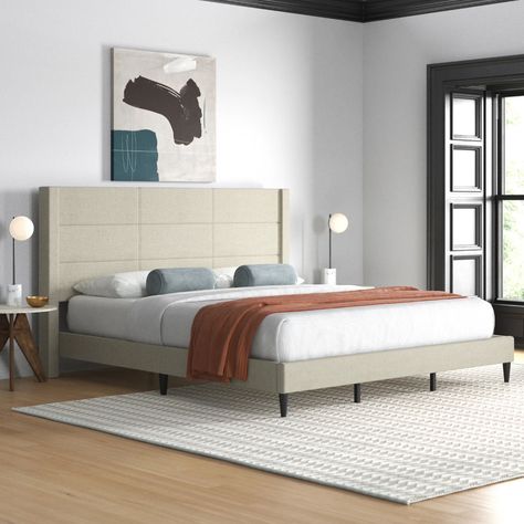 Mercury Row® Ogorman Upholstered Bed & Reviews | Wayfair Platform Bed Upholstered, Low Profile Platform Bed, Modern Bed Frame, Wingback Bed, Contemporary Bed, Black Bedding, Grey Bedding, Upholstered Bed, Adjustable Beds