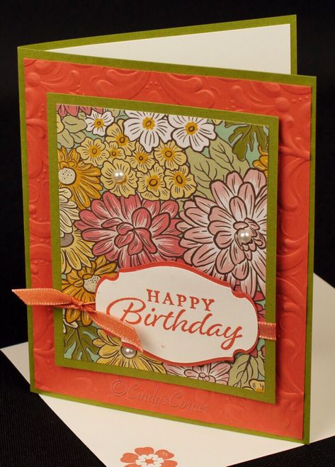 Pretty Ornate Garden Birthday Card – Cindy's Corner Ornate Garden Stampin Up Cards, Layering Ideas, Ornate Garden, Designer Paper Cards, Screen Cards, Happy Birthday Cards Handmade, Avant Garden, Dsp Cards, Daisy Cards