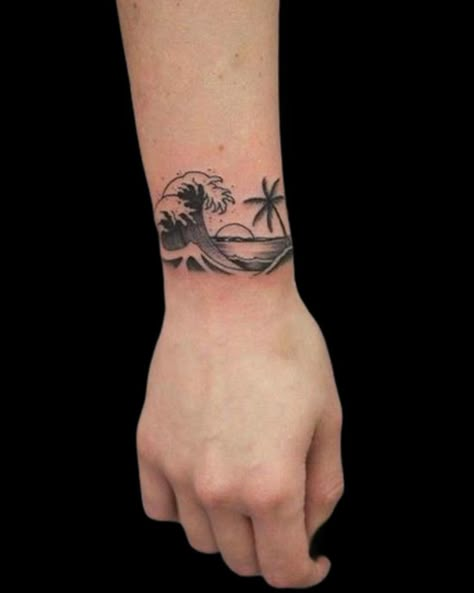 Braclet Tattoo, Beach Inspired Tattoos, Beach Tattoo Ideas, Wrist Band Tattoo, Bull Skull Tattoos, Simple Hand Tattoos, Floral Tattoo Shoulder, Simple Tattoos For Guys, Circle Tattoos