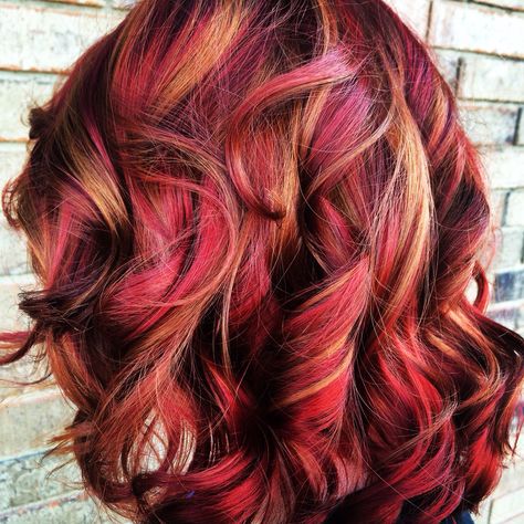 Valentine's Day Hair Color, Fun Hair Color Ideas For Brunettes 2023, Red Hair Color Ideas With Highlights, Funky Hair Color Ideas For Brunettes, Fun Red Hair Color Ideas, Vivid Hair Color Ideas For Brunettes, Fun Fall Hair Colors, Christmas Hair Color Ideas, Burgundy Balayage