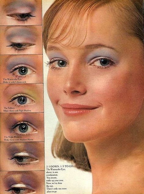 Women's 1970s Makeup: An Overview - Hair & Makeup Artist Handbook 1970’s Makeup, 70s Make Up, 1970s Makeup, Vintage Makeup Ads, 1970s Hairstyles, Makeup History, 60s Makeup, 70s Makeup, 80s Makeup