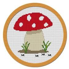 Mushroom Cross Stitch Pattern, Mushroom Cross Stitch, Nursery Cross Stitch, Little Mushroom, Cross Stitch Funny, Diy Stamp, Back Stitch, Embroidery Fabric, Cross Stitch Kits