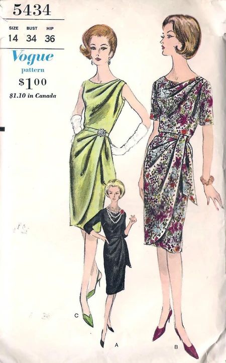 Vogue 5434 | Vintage Sewing Patterns | Fandom Evening Dress Sewing Patterns, Vintage Clothes Patterns, Party Dress Patterns, Vogue Dress Patterns, Evening Dress Patterns, Patron Vintage, 1960 Fashion, Elegant Cocktail Dress, Voile Dress