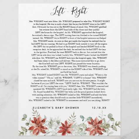 $ 1.97 | Left - Right | Baby Shower Game #left right, baby shower games, watercolor floral, winter baby shower, christmas baby shower, poinsettia, greenery, rustic, red green ivory gray, winter garden Baby Shower Left Right Game, Left Right Game For Adults, Left Right Baby Shower Game, Family Christmas Party Games, Rustic Baby Shower Invitations, Baby Shower Game Cards, Cowboy Baby Shower, Family Christmas Party, Christmas Baby Shower