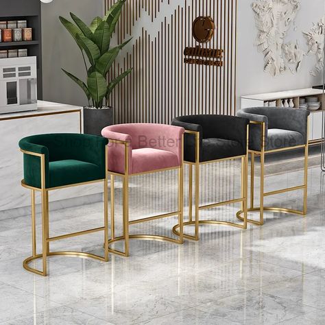 барный стул Luxury Pink Grey Soft Velvet Casting Iron Golden Metal Armchair Living Room Chair Bar Black Stool, Kursi Bar, Iron Stools, Stone Counters, Bar Table Sets, Esstisch Modern, Adjustable Height Table, Counter Chairs, Gold Table