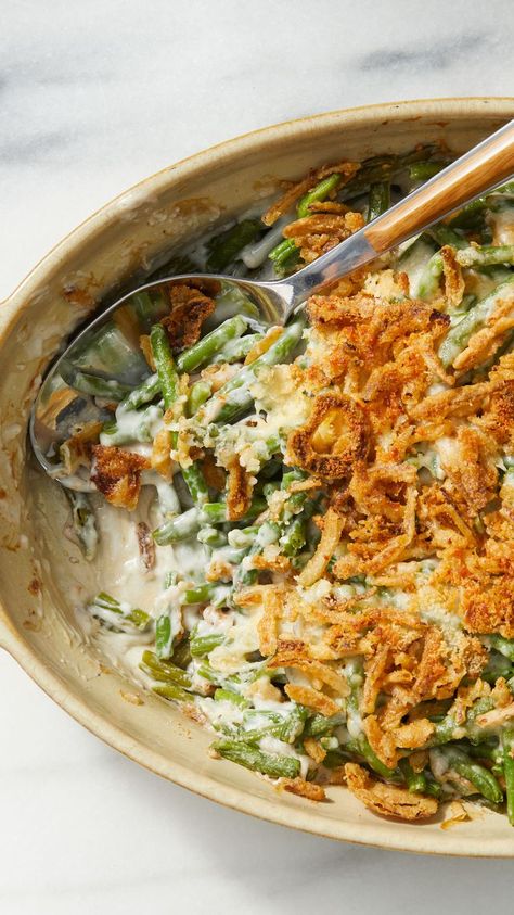 Classic Green Bean Casserole Crockpot Green Bean Casserole, Crockpot Green Beans, Green Bean Casserole Crock Pot, Bacon Wrapped Green Beans, Creamy Green Beans, Christmas Casserole, Best Green Bean Casserole, Slow Cooker Green Beans, Homemade Green Bean Casserole