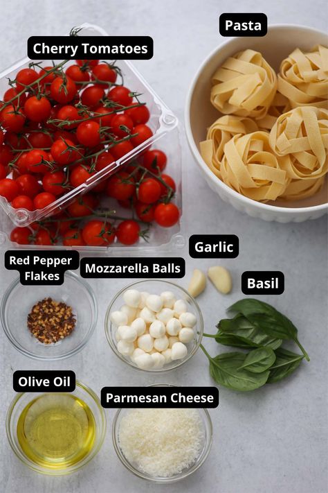 Spaghetti With Mozzarella Balls, Pasta With Mozzarella Cheese Balls, Dishes With Mozzarella, Pasta Tomato Mozzarella, Mozerella Pasta Recipes, Cherry Tomato Mozzarella Recipes, Easy Pasta Recipes Cherry Tomatoes, Mozzarella Ball Pasta, Mozarella Balls Recipe Cherry Tomatoes