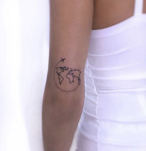 Tiny Globe Tattoo, Earth Tattoo Ideas, Globe Tattoos, Earth Tattoo, Feminine Tattoo Sleeves, Cute Tats, Sweet Tattoos, Mountain Tattoo, Dainty Tattoos