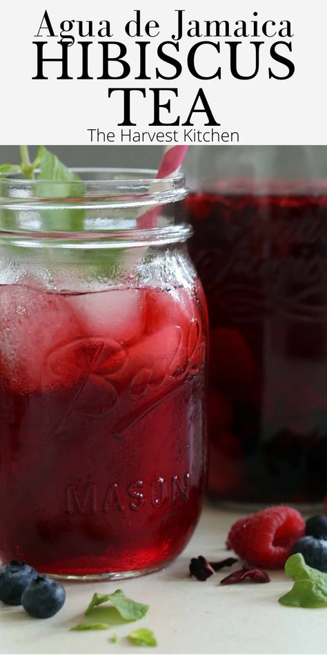 This Hibiscus Tea Recipe (Agua de Jamaica) combines dried hibiscus flowers, a mix of fresh organic berries and water to create a healthy thirst-quenching drink. Add a drizzle of honey or a splash of lemonade for a delicious tasting Hibiscus Sweet Tea. You might want to add this tea to your daily wellness plan, because there’s a lot of hibiscus tea benefits! Hibiscus Tea Recipe, Alkaline Drinks, Hibiscus Recipe, Hibiscus Tea Benefits, Homemade Tea Recipes, Flavored Teas, Infused Tea, Teas Recipes, Dried Hibiscus Flowers