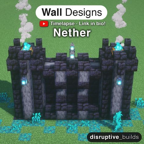 Nether Wall Design, Minecraft Nether Floor Design, Blackstone Wall Minecraft, Minecraft Palisade Wall, Deep Slate Wall Minecraft, Blackstone Minecraft Builds, Sculk Builds Minecraft, Wall Minecraft Designs, Minecraft Nether Builds